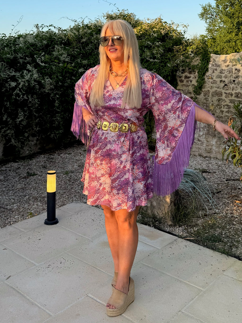 Short Stevie – Lilac Leopard Print With Fringe