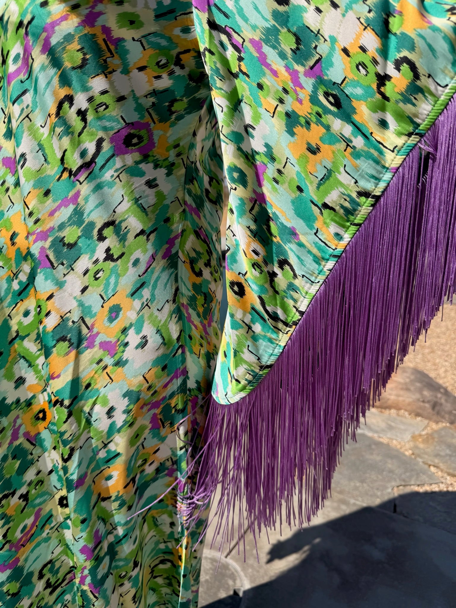 Stevie - Green & Lilac Fringed