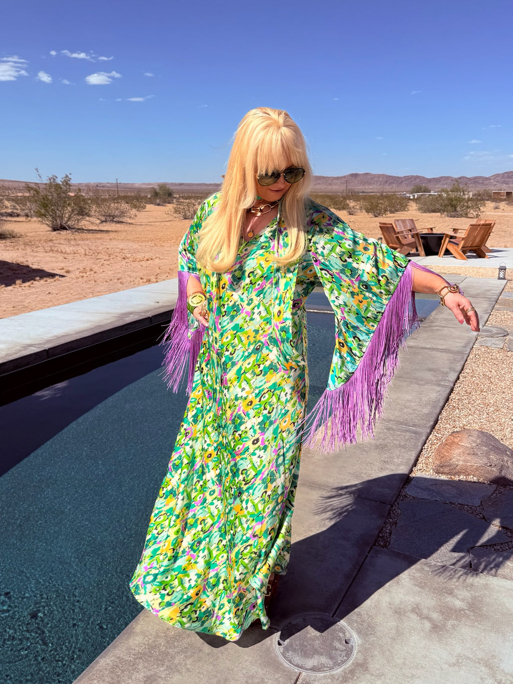 Stevie - Green & Lilac Fringed