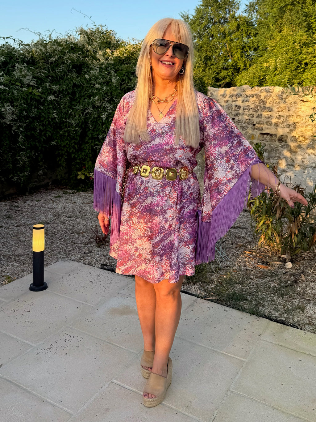 Short Stevie – Lilac Leopard Print With Fringe