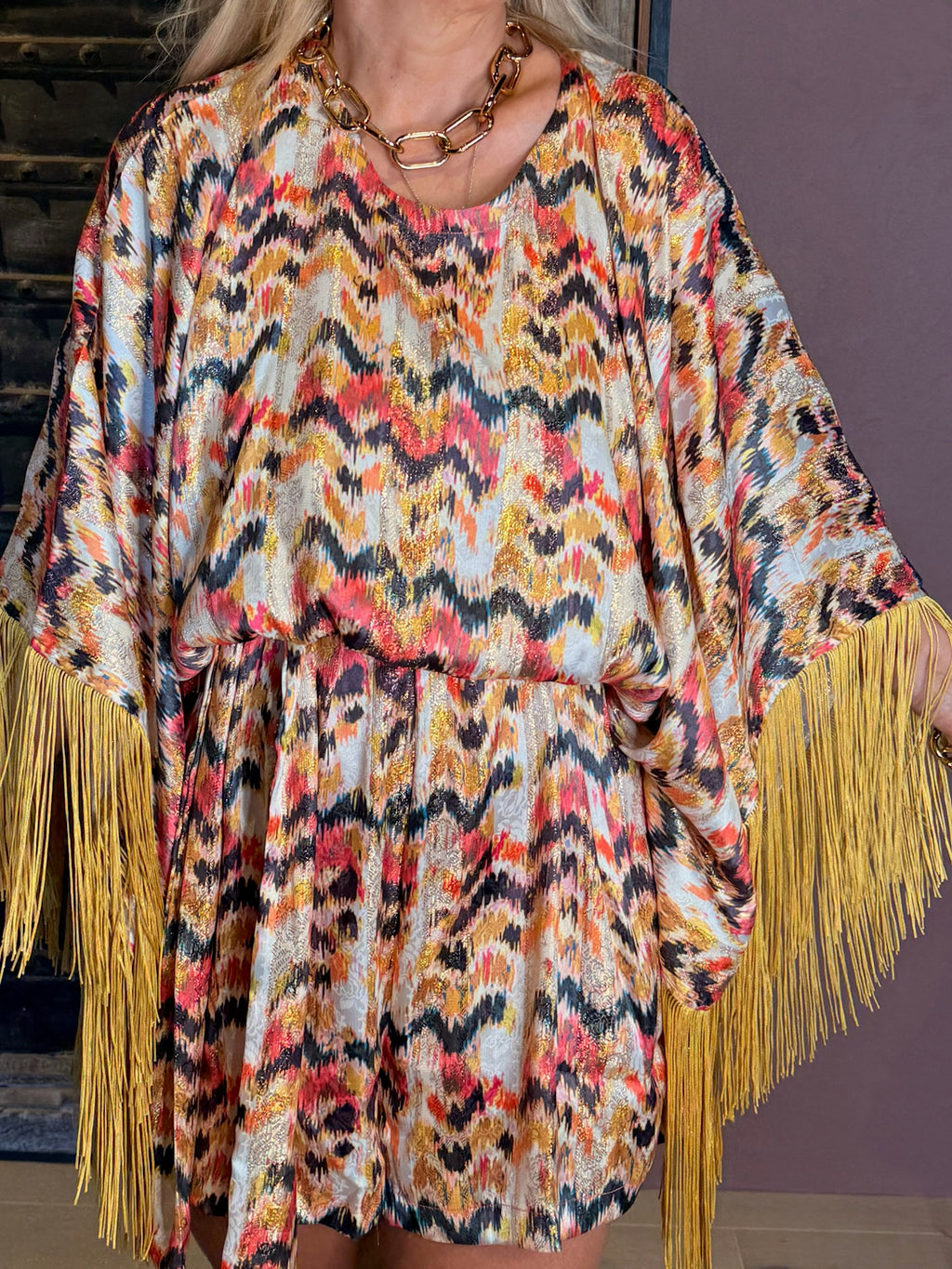 Sam - Multi Zigzag With Yellow Fringe