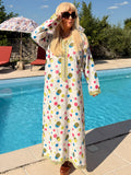 Vintage 1970s Polka Dot lurex silver Kaftan With Embroidery