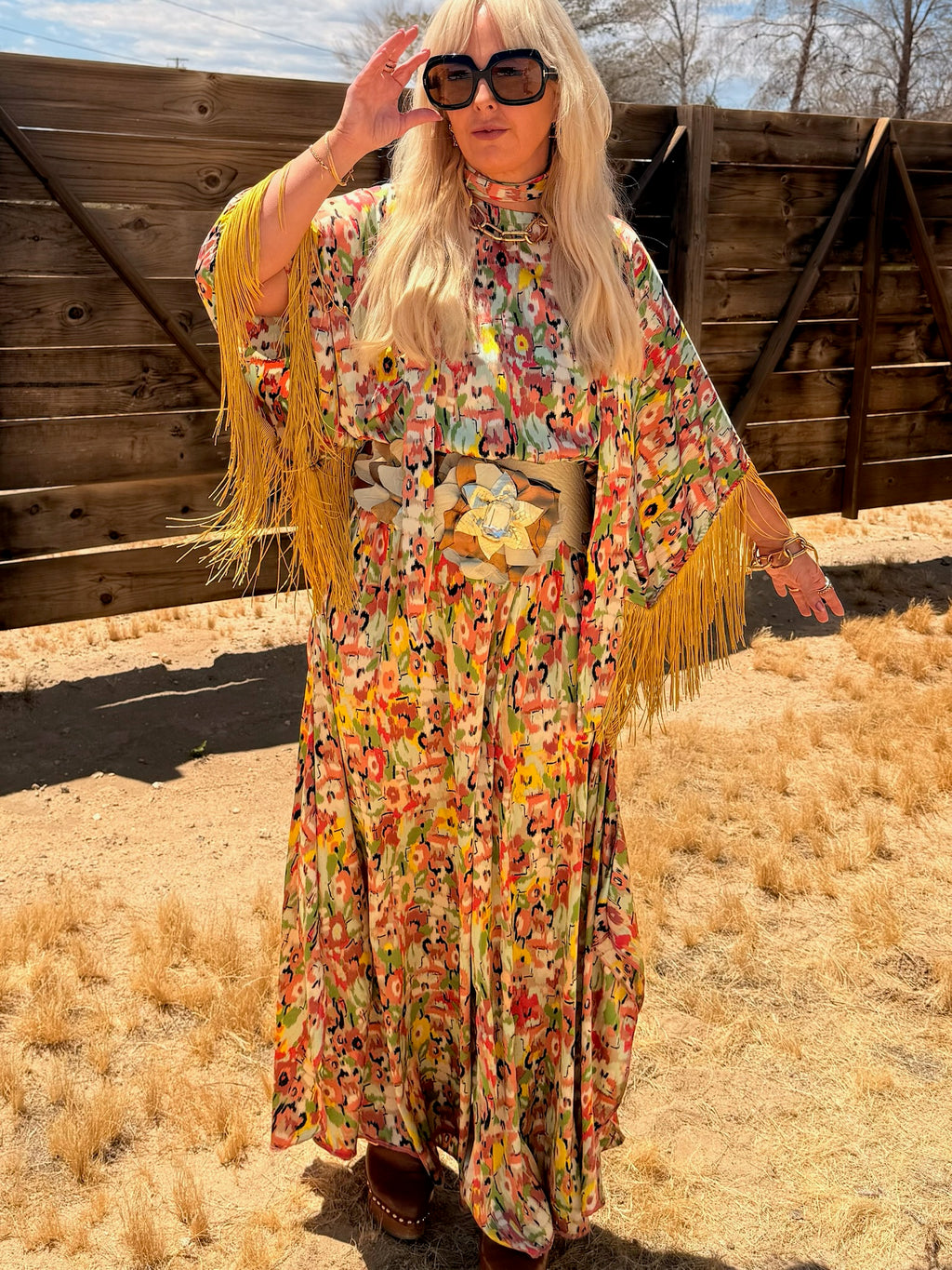 Salma Desert Bloom- Yellow Floral With Yellow fringes