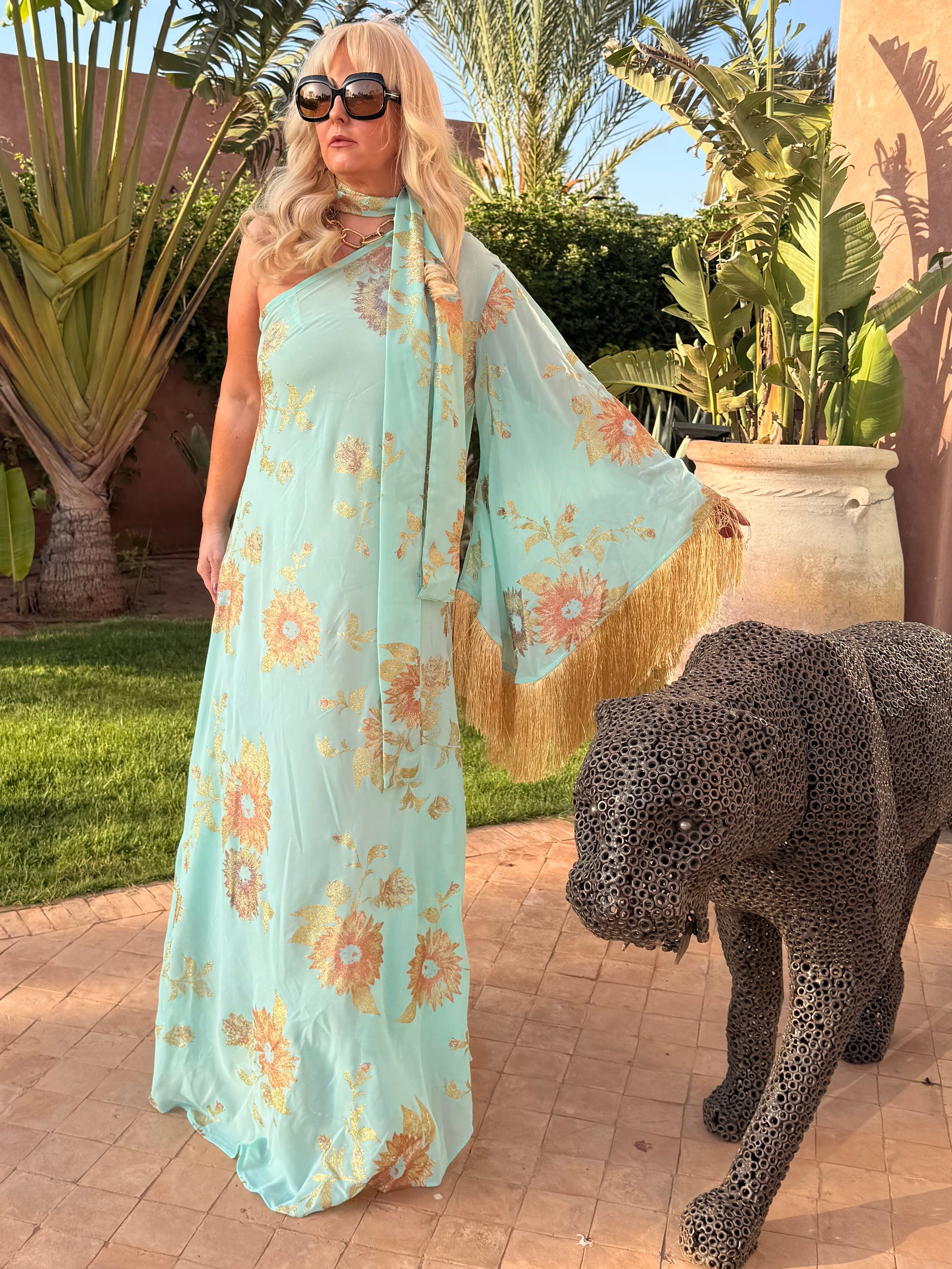 Vintage - Soft Aqua Stevie One Shoulder Fringed