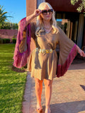 Short Stevie - Khaki Metallic With Raspberry Fringe
