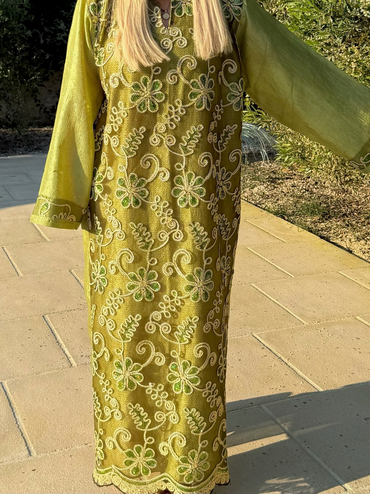Vintage Beaded Olive Metallic with Gold Kaftan