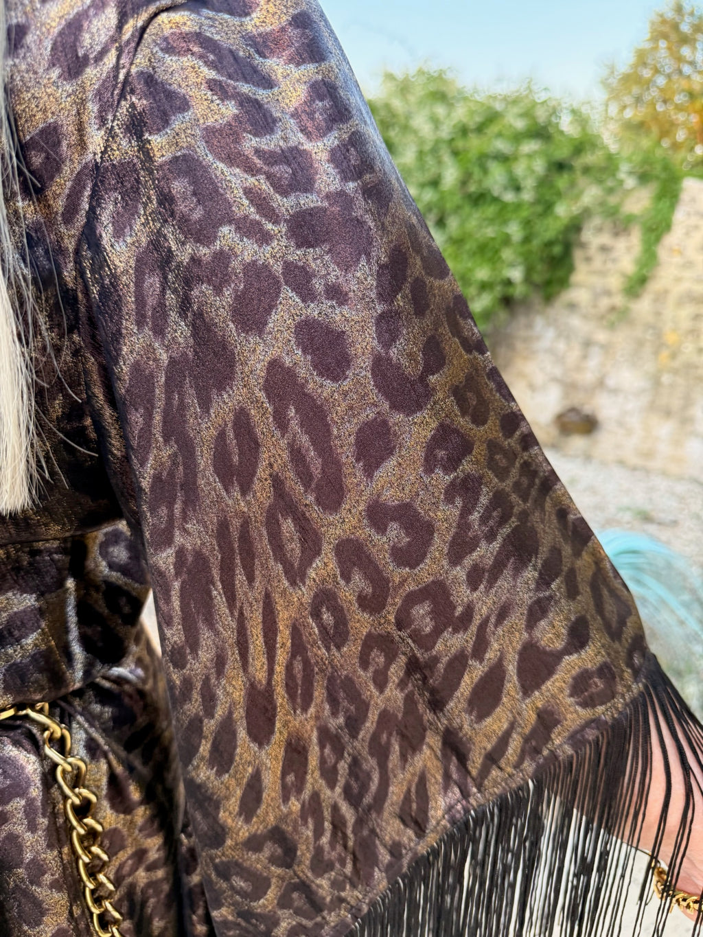 Short Stevie - Gold & Black Metallic Leopard Print With Fringe