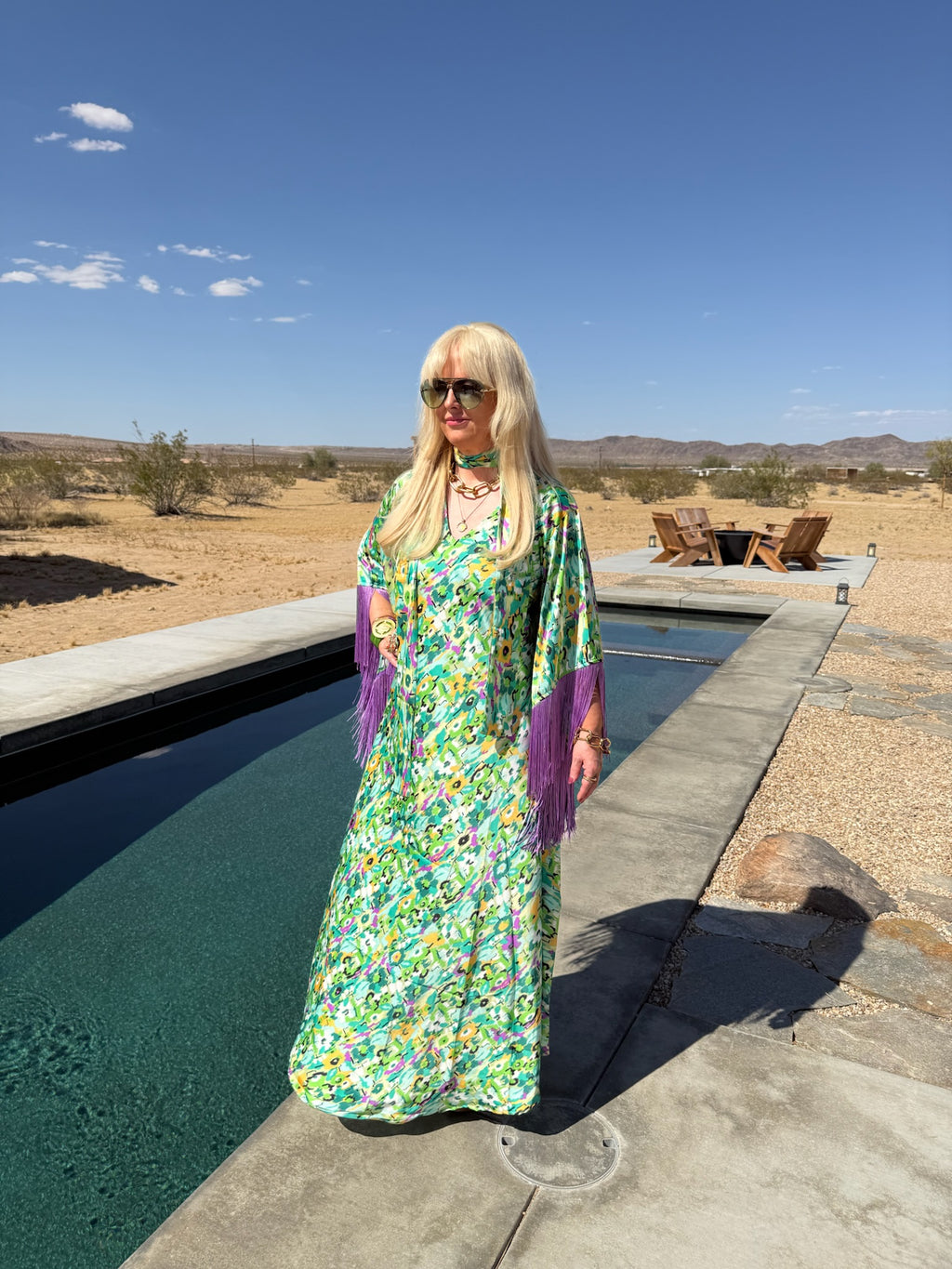 Stevie - Green & Lilac Fringed