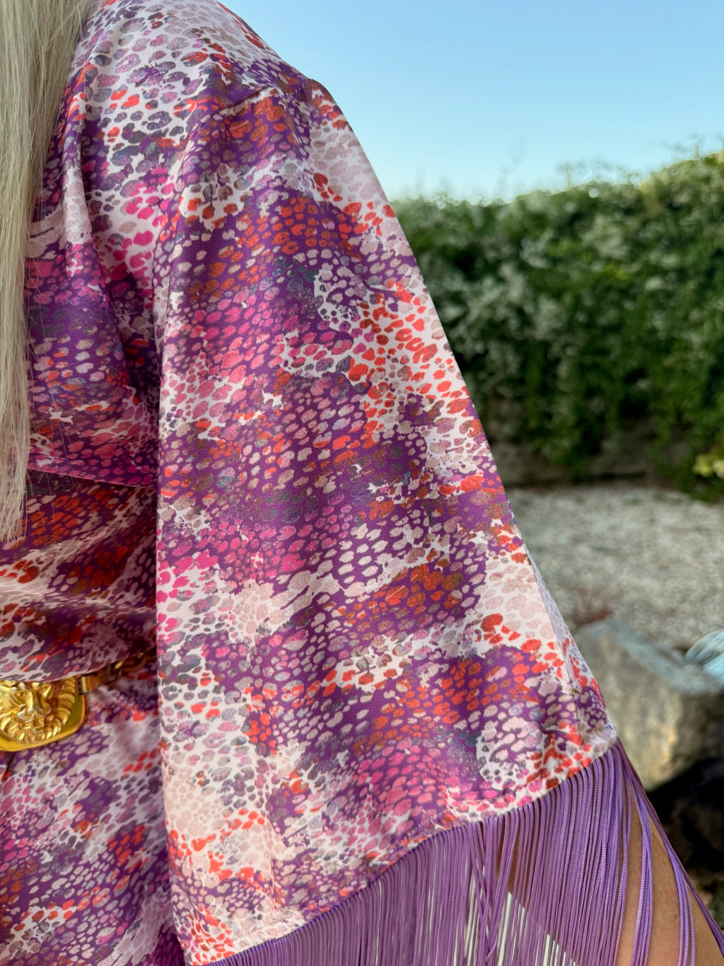 Short Stevie – Lilac Leopard Print With Fringe