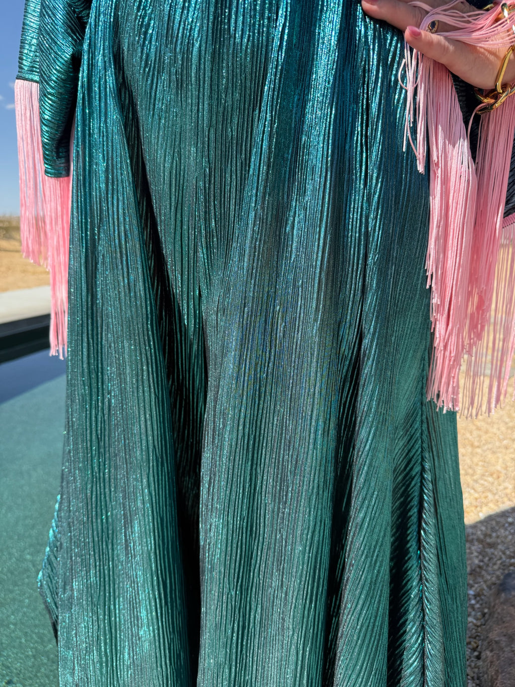 Salma - Turquoise Metallic With Baby Pink Fringe