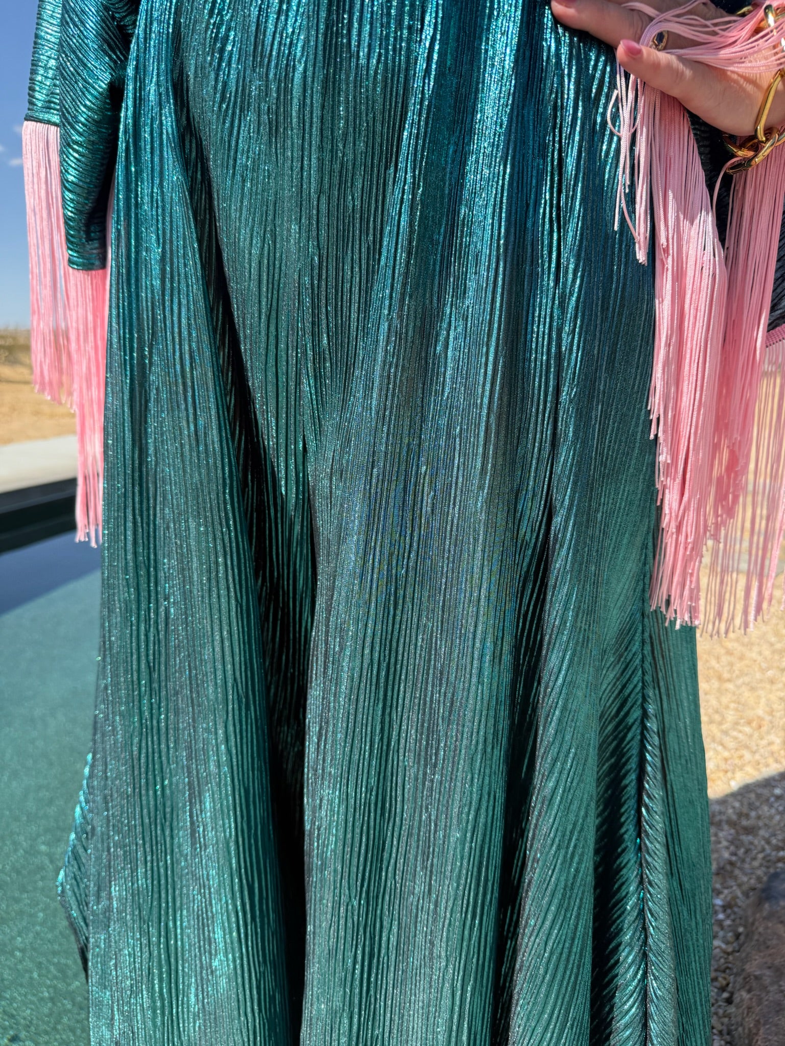 Salma - Turquoise Metallic With Baby Pink Fringe