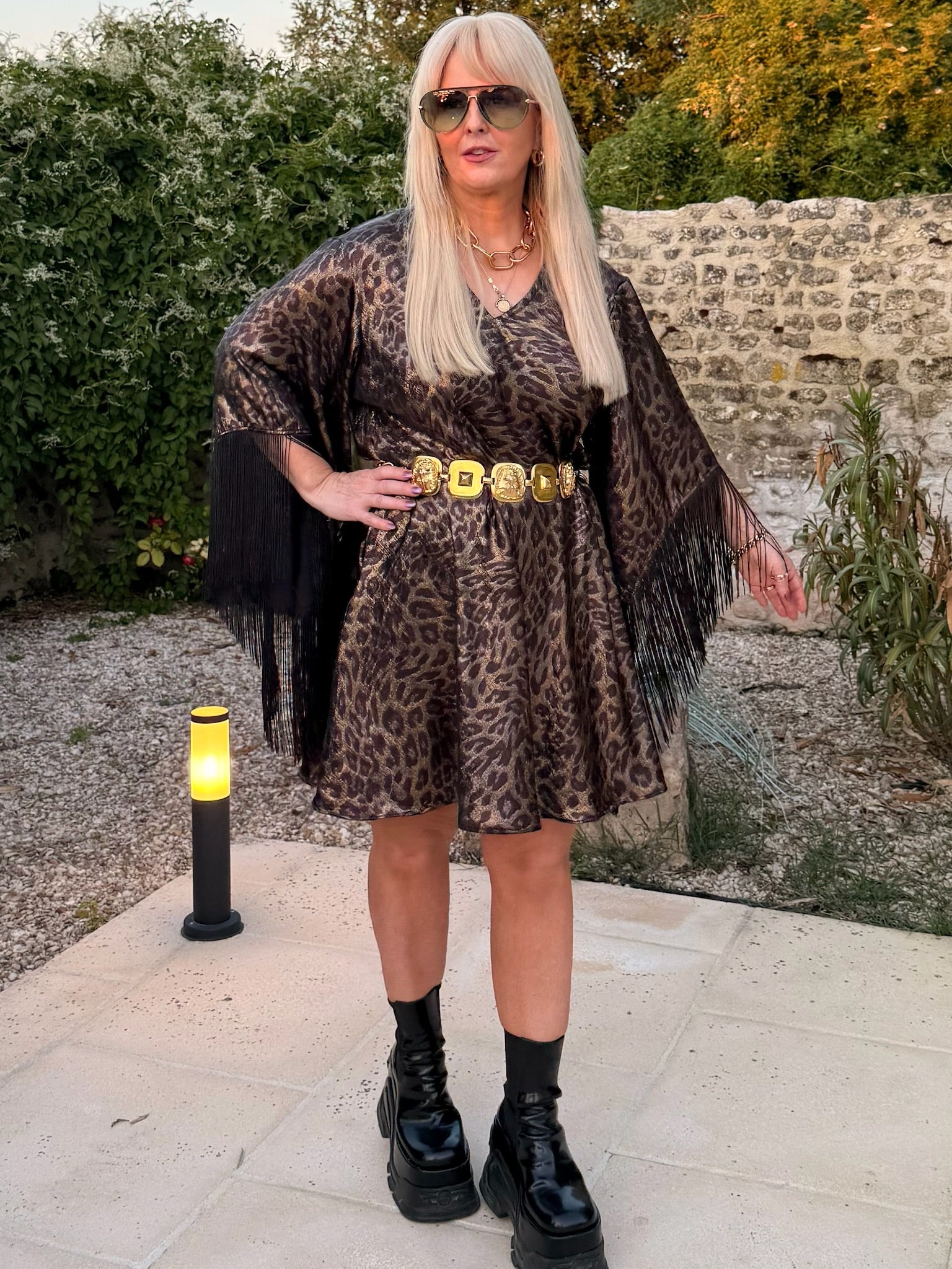 Short Stevie - Gold & Black Metallic Leopard Print With Fringe