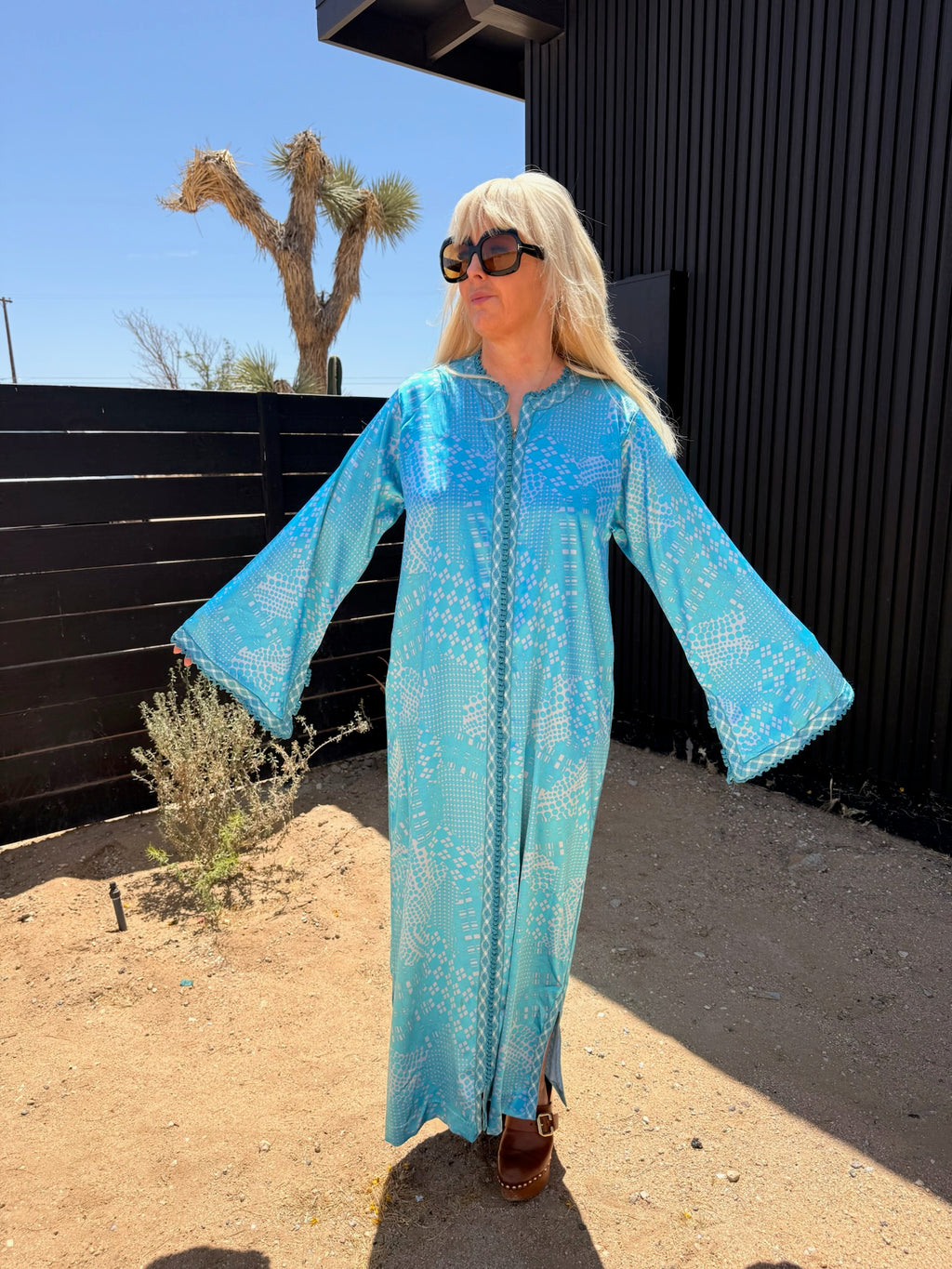 Vintage 1970s Turquoise Silver Kaftan