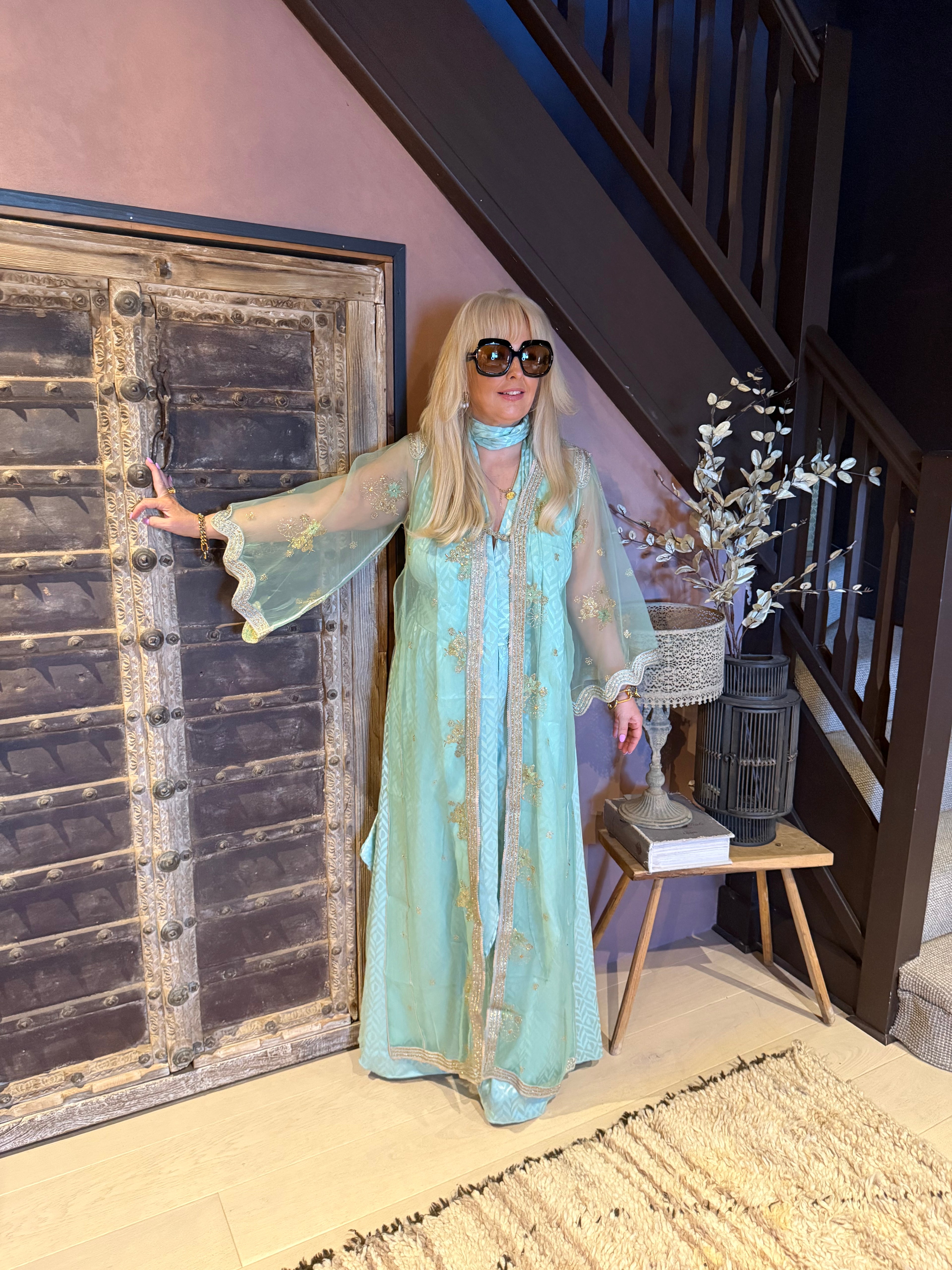 Caz - Seafoam Silk Mix Jumpsuit & Duster Set