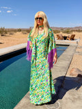 Stevie - Green & Lilac Fringed