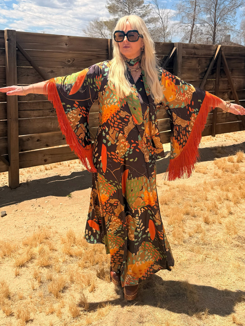 Stevie – Japanese Landscape with Orange Fringe