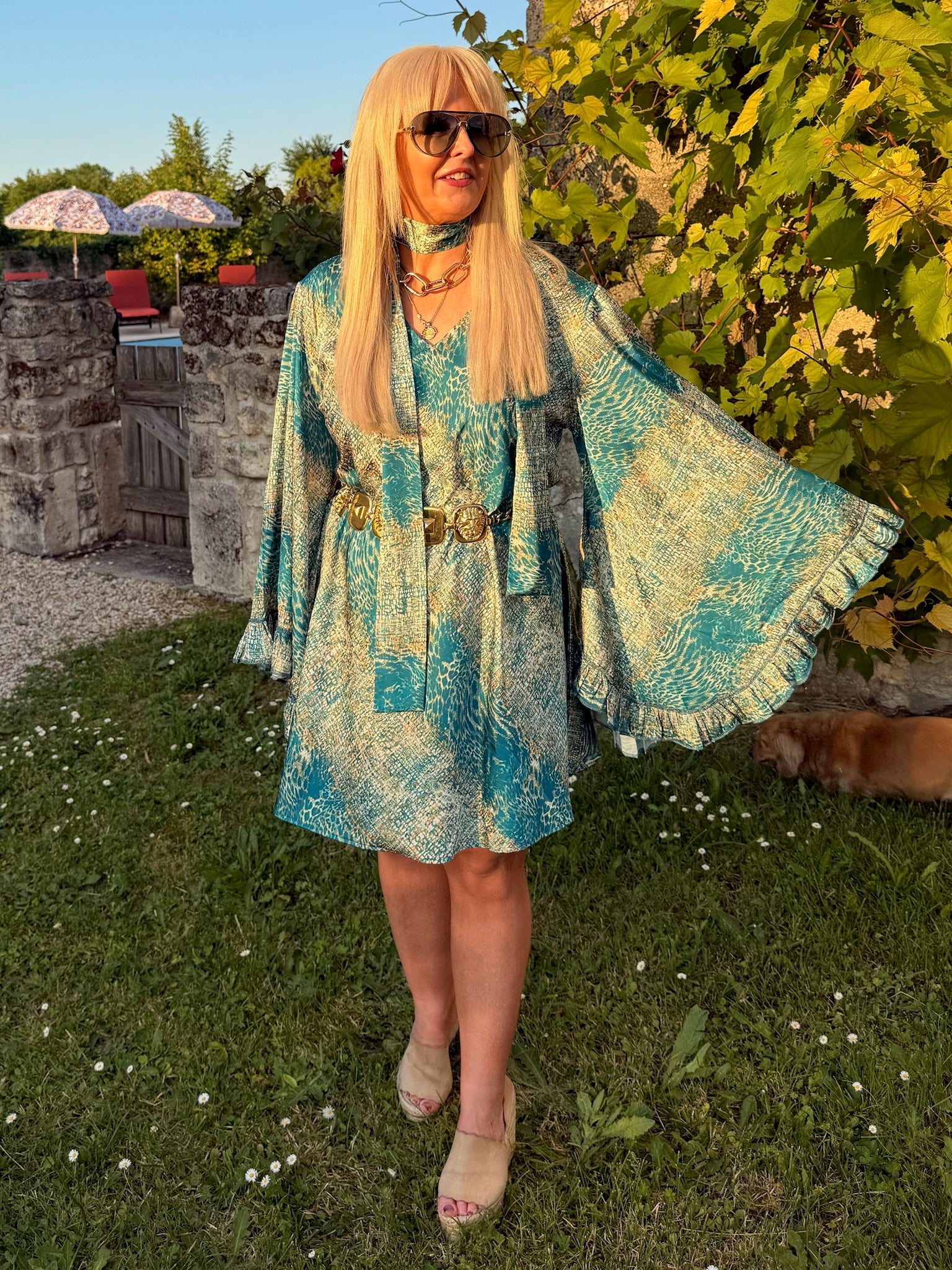 Short Stevie - turquoise Animal Silk