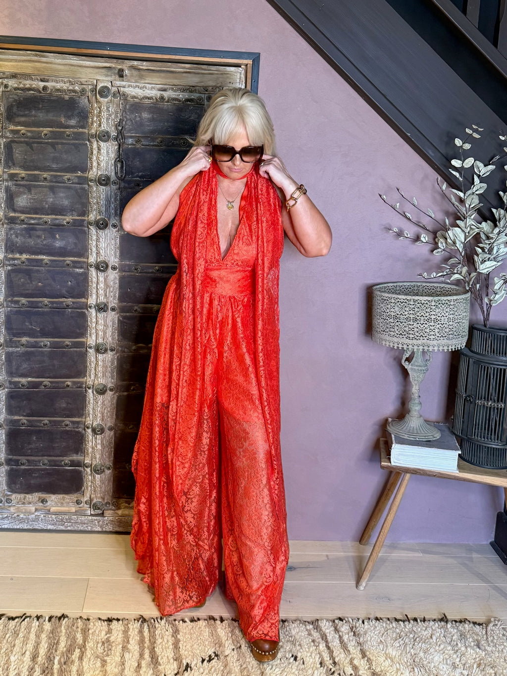 Caz - Coral  Lace Jumpsuit