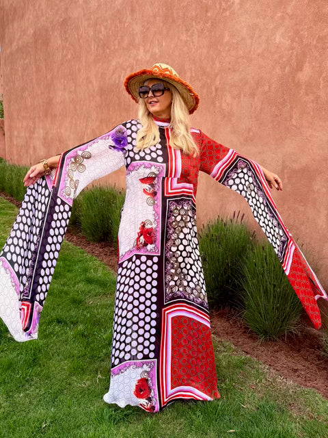 Kime - 70s Print Lilac & Red